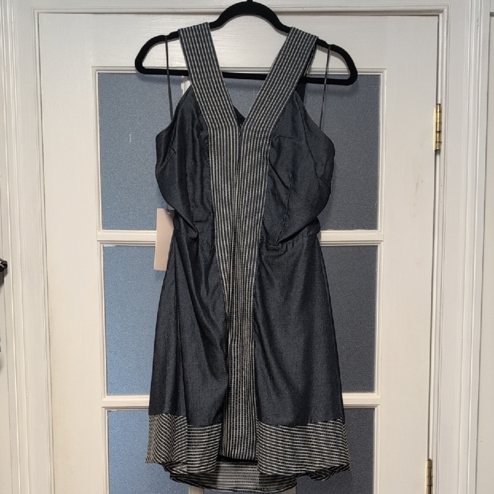 Fun And Flirty Denim Blue and White Striped Dress
